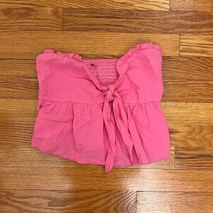 Pink Off-Shoulder strapless tie Top